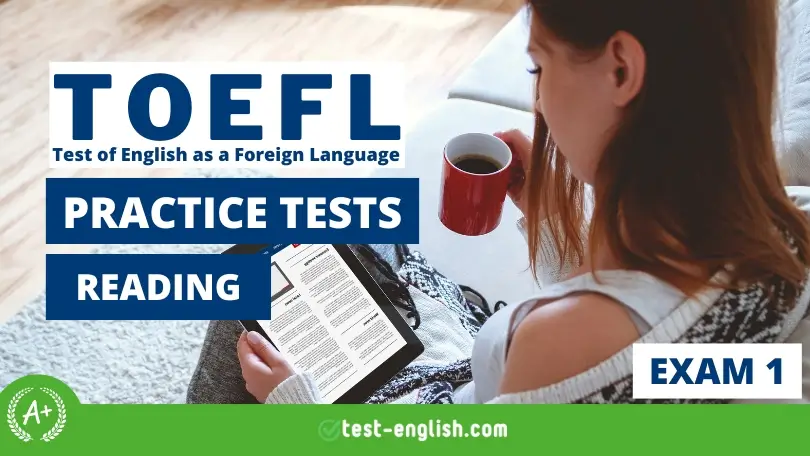 Young woman studying for the TOEFL iBT Reading exam on a tablet while holding a coffee cup.